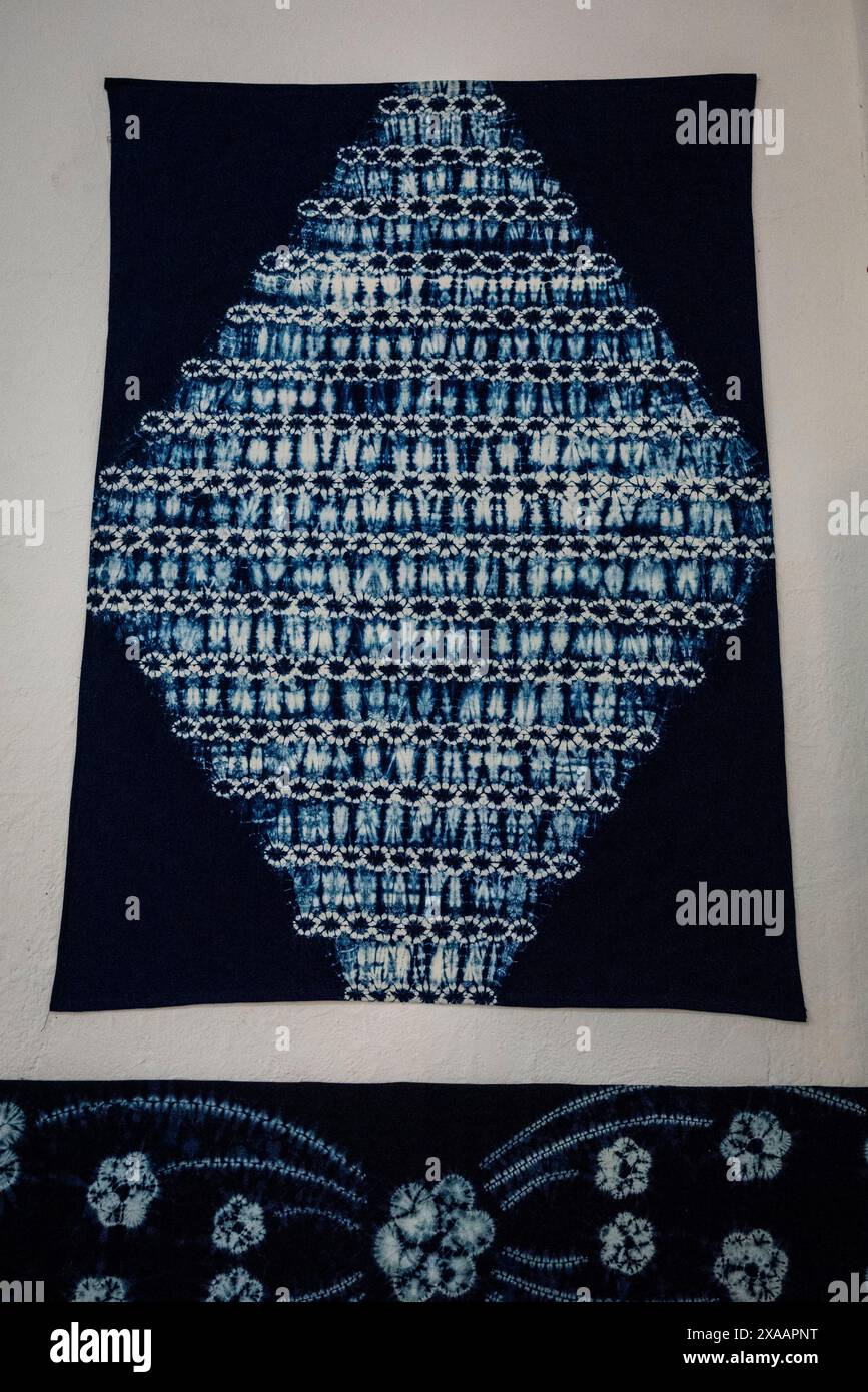 Atelier de teinture indigo, où tout le processus de culture de la plante indigo à la fabrication du produit final est enseigné, site archéologique Casa Blanca, Chalc Banque D'Images