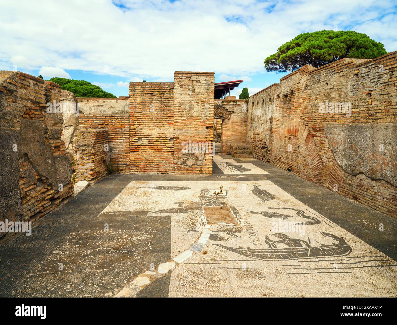 Mosaïque dans les bains du jaloux (terme dell'Invidioso) - Parc archéologique d'Ostia antica, Rome, Italie Banque D'Images