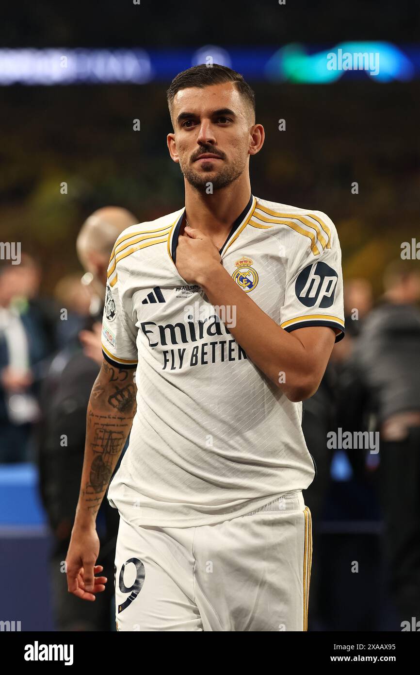 Dani Ceballos (Real Madrid) après la finale de l'UEFA Champions League entre le Borussia Dortmund et le Real Madrid au stade de Wembley à Londres le samedi 1er juin 2024. (Photo : Pat Isaacs | mi News) crédit : MI News & Sport /Alamy Live News Banque D'Images