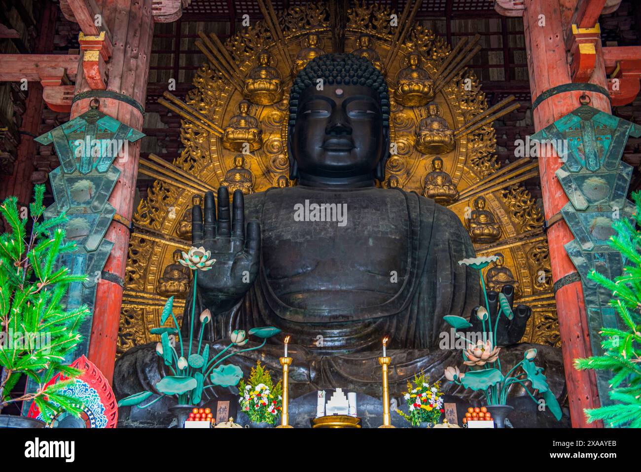 Grand Bouddha, Daibutsuden (salle du Grand Bouddha), Temple Todaiji, site du patrimoine mondial de l'UNESCO, Nara, Kansai, Honshu, Japon, Asie Banque D'Images