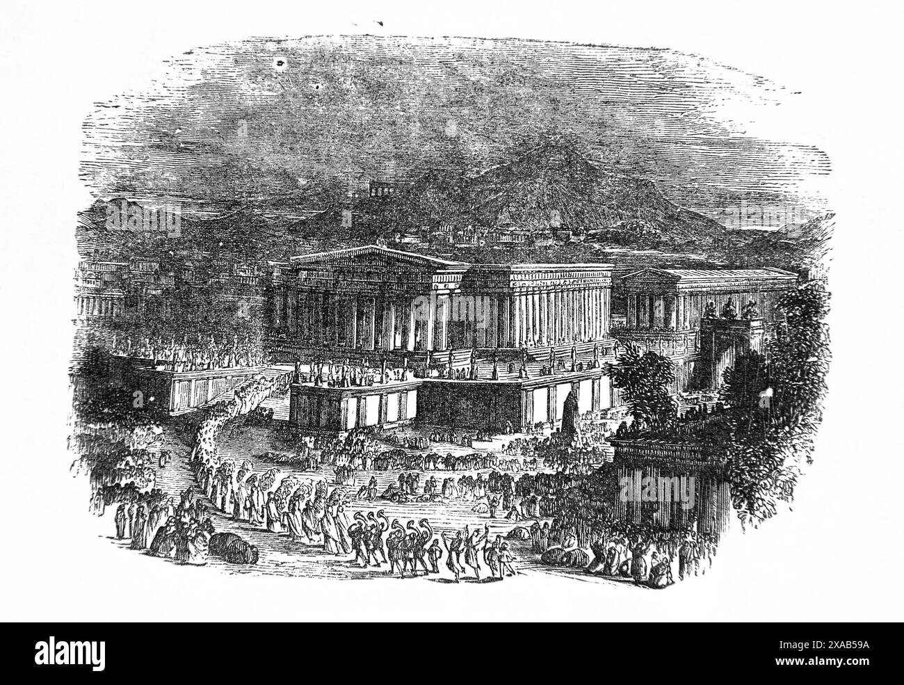 Gravure sur bois du temple de Diane (restauré) dans la Bible de la famille illustrée antique du XIXe siècle Banque D'Images