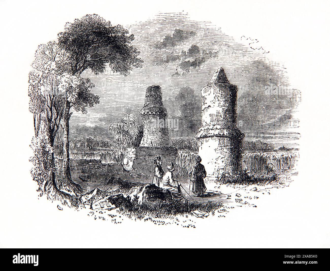 Gravure sur bois de monuments sépulcraux dans la Bible familiale illustrée du XIXe siècle Banque D'Images