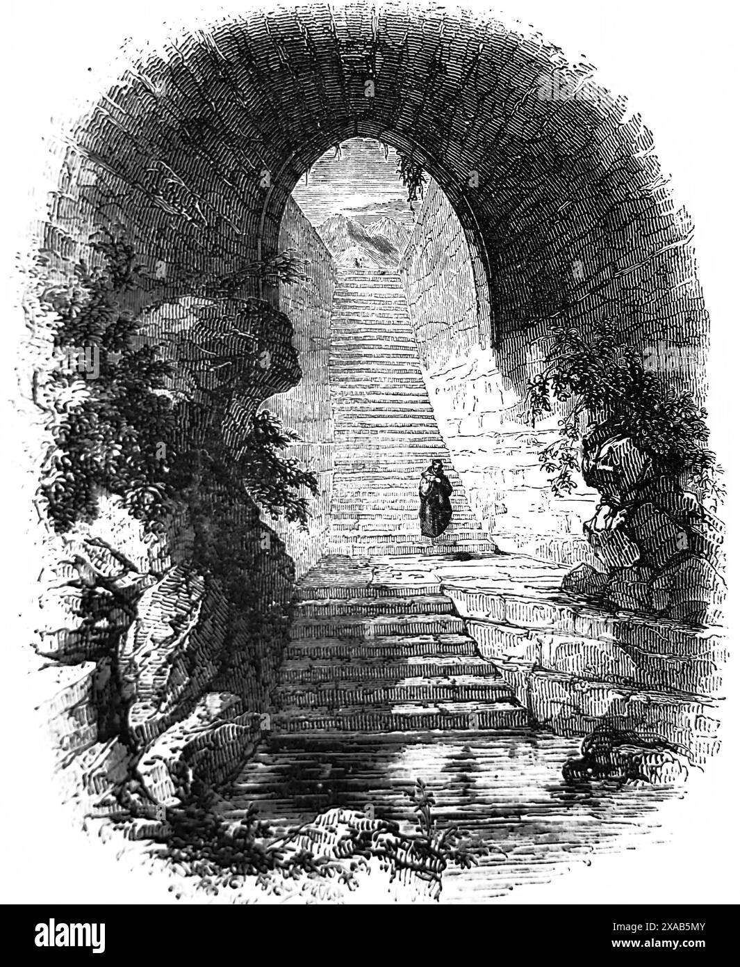 Gravure sur bois de la piscine supérieure de Siloam dans la vallée du Kidron Jérusalem d'après la Bible de la famille illustrée antique du XIXe siècle Banque D'Images