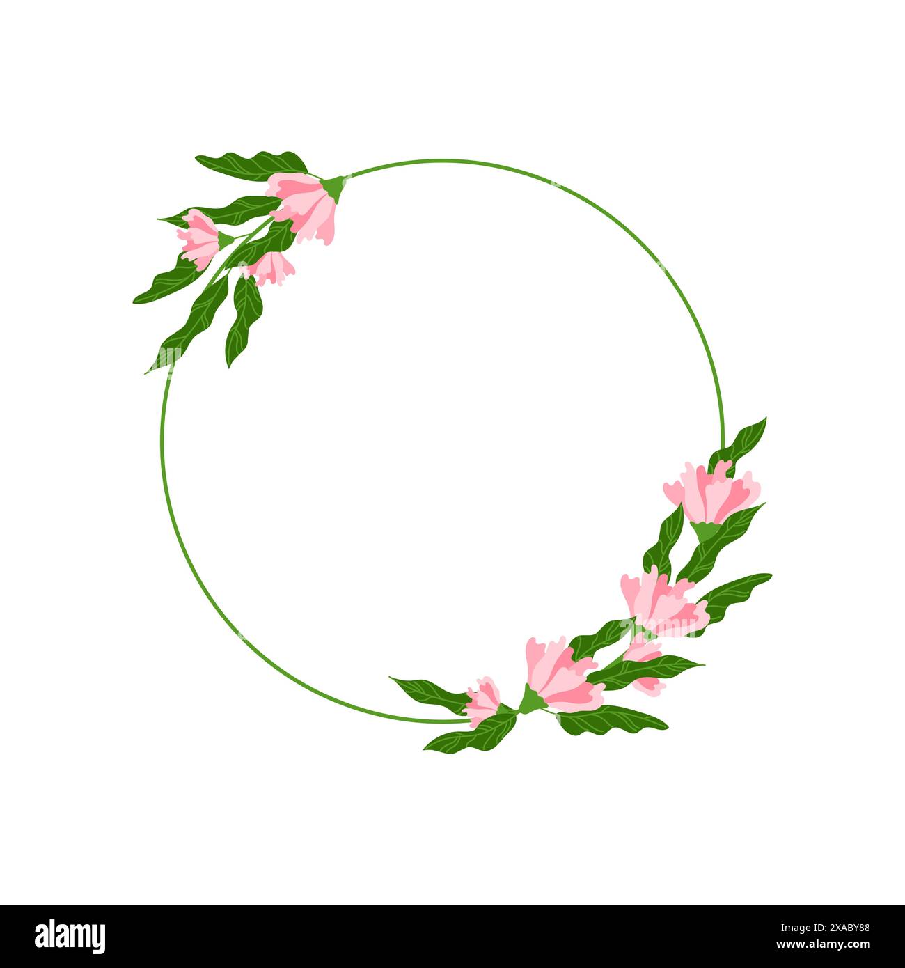 Illustration isolée de vecteur de cadre floral. Bordures de fleurs décoratives rondes avec espace de copie. Éléments botaniques mignons. Décor estival simple en forme de cercle Illustration de Vecteur