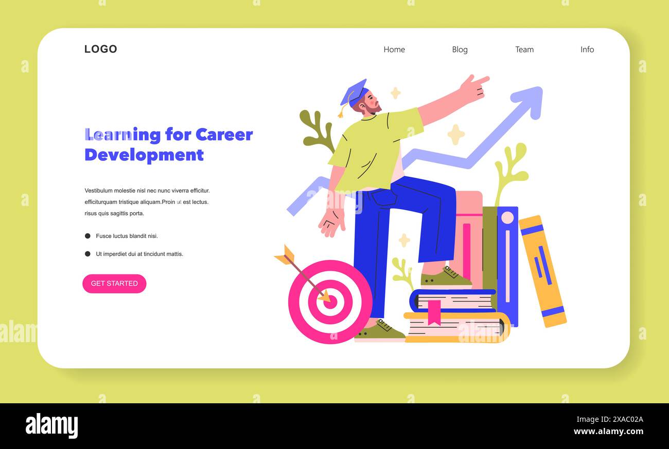 Apprentissage pour le concept de développement de carrière Une figure progresse vers des objectifs de carrière, symbolisant le cheminement du développement des compétences par l'éducation illustration vectorielle Illustration de Vecteur