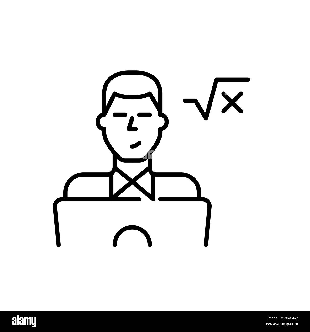 Jeune homme à l'ordinateur portable et racine carrée. Intégration de l'apprentissage numérique des mathématiques. Ingénieur, icône d'étudiant en informatique Illustration de Vecteur