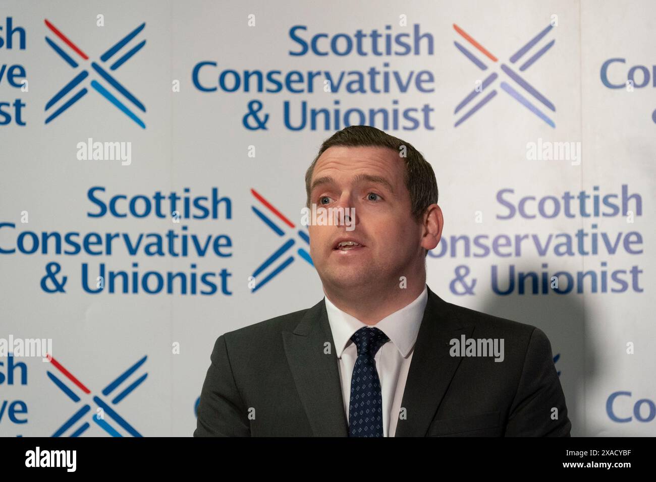 Édimbourg, Écosse, Royaume-Uni. 6 juin 2024. Douglas Ross, chef des conservateurs écossais, annonce qu'il se présentera comme candidat conservateur écossais pour la circonscription d'Aberdeenshire North & Moray East aux prochaines élections générales. Il a déclaré que David Duguid, l'ancien ministre écossais, ne serait pas en mesure de se présenter dans cette circonscription en raison de sa récente série de lésions vertébrales. Iain Masterton/Alamy Live News Banque D'Images