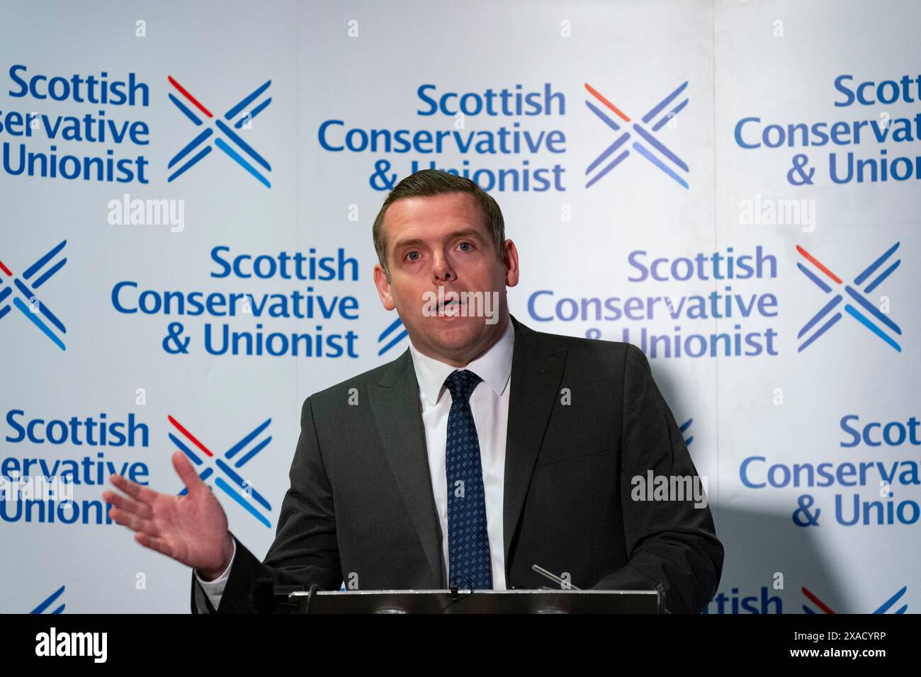 Édimbourg, Écosse, Royaume-Uni. 6 juin 2024. Douglas Ross, chef des conservateurs écossais, annonce qu'il se présentera comme candidat conservateur écossais pour la circonscription d'Aberdeenshire North & Moray East aux prochaines élections générales. Il a déclaré que David Duguid, l'ancien ministre écossais, ne serait pas en mesure de se présenter dans cette circonscription en raison de sa récente série de lésions vertébrales. Iain Masterton/Alamy Live News Banque D'Images