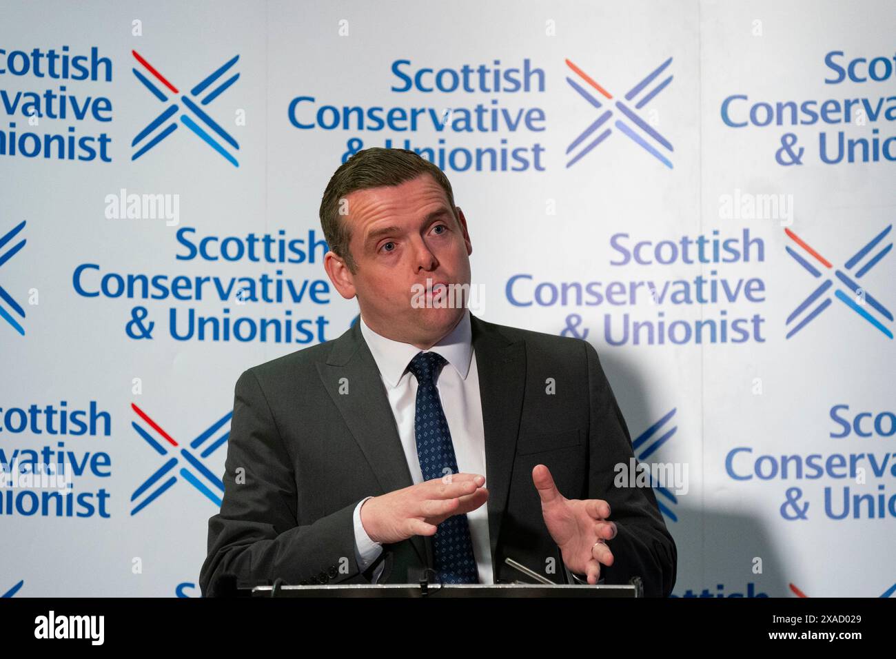 Édimbourg, Écosse, Royaume-Uni. 6 juin 2024. Douglas Ross, chef des conservateurs écossais, annonce qu'il se présentera comme candidat conservateur écossais pour la circonscription d'Aberdeenshire North & Moray East aux prochaines élections générales. Il a déclaré que David Duguid, l'ancien ministre écossais, ne serait pas en mesure de se présenter dans cette circonscription en raison de sa récente série de lésions vertébrales. Iain Masterton/Alamy Live News Banque D'Images