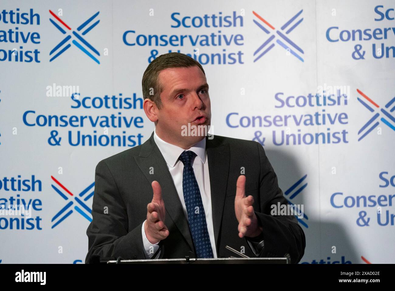 Édimbourg, Écosse, Royaume-Uni. 6 juin 2024. Douglas Ross, chef des conservateurs écossais, annonce qu'il se présentera comme candidat conservateur écossais pour la circonscription d'Aberdeenshire North & Moray East aux prochaines élections générales. Il a déclaré que David Duguid, l'ancien ministre écossais, ne serait pas en mesure de se présenter dans cette circonscription en raison de sa récente série de lésions vertébrales. Iain Masterton/Alamy Live News Banque D'Images