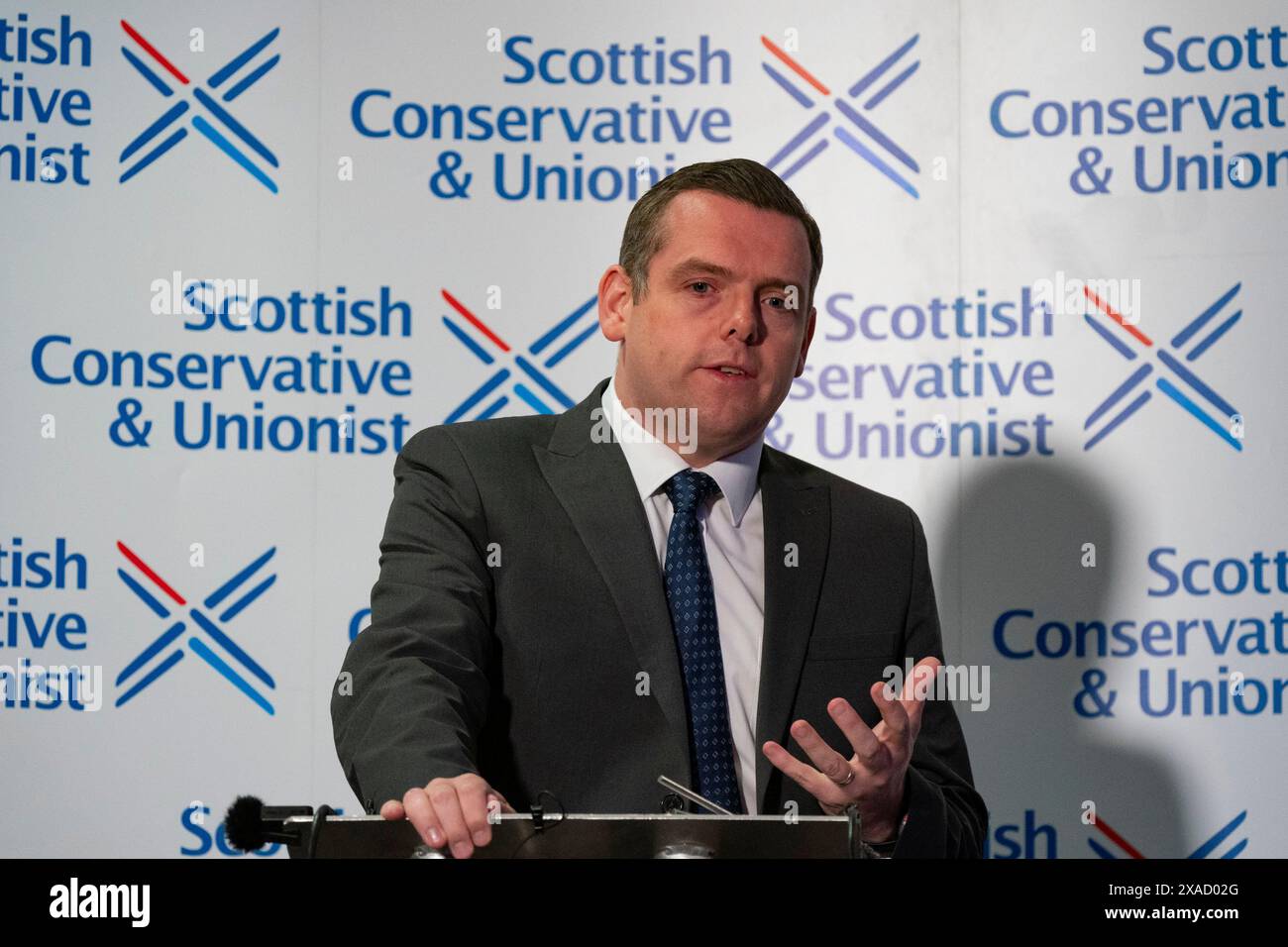 Édimbourg, Écosse, Royaume-Uni. 6 juin 2024. Douglas Ross, chef des conservateurs écossais, annonce qu'il se présentera comme candidat conservateur écossais pour la circonscription d'Aberdeenshire North & Moray East aux prochaines élections générales. Il a déclaré que David Duguid, l'ancien ministre écossais, ne serait pas en mesure de se présenter dans cette circonscription en raison de sa récente série de lésions vertébrales. Iain Masterton/Alamy Live News Banque D'Images