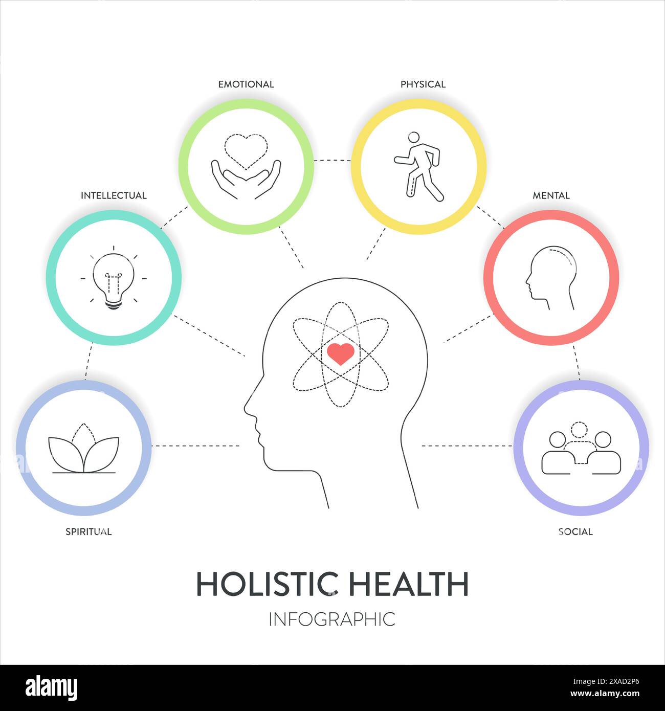 Holistic Health Framework infographie diagramme graphique illustration modèle de bannière avec le vecteur d'ensemble d'icônes a physique, mental, social, spirituel, intelle Illustration de Vecteur