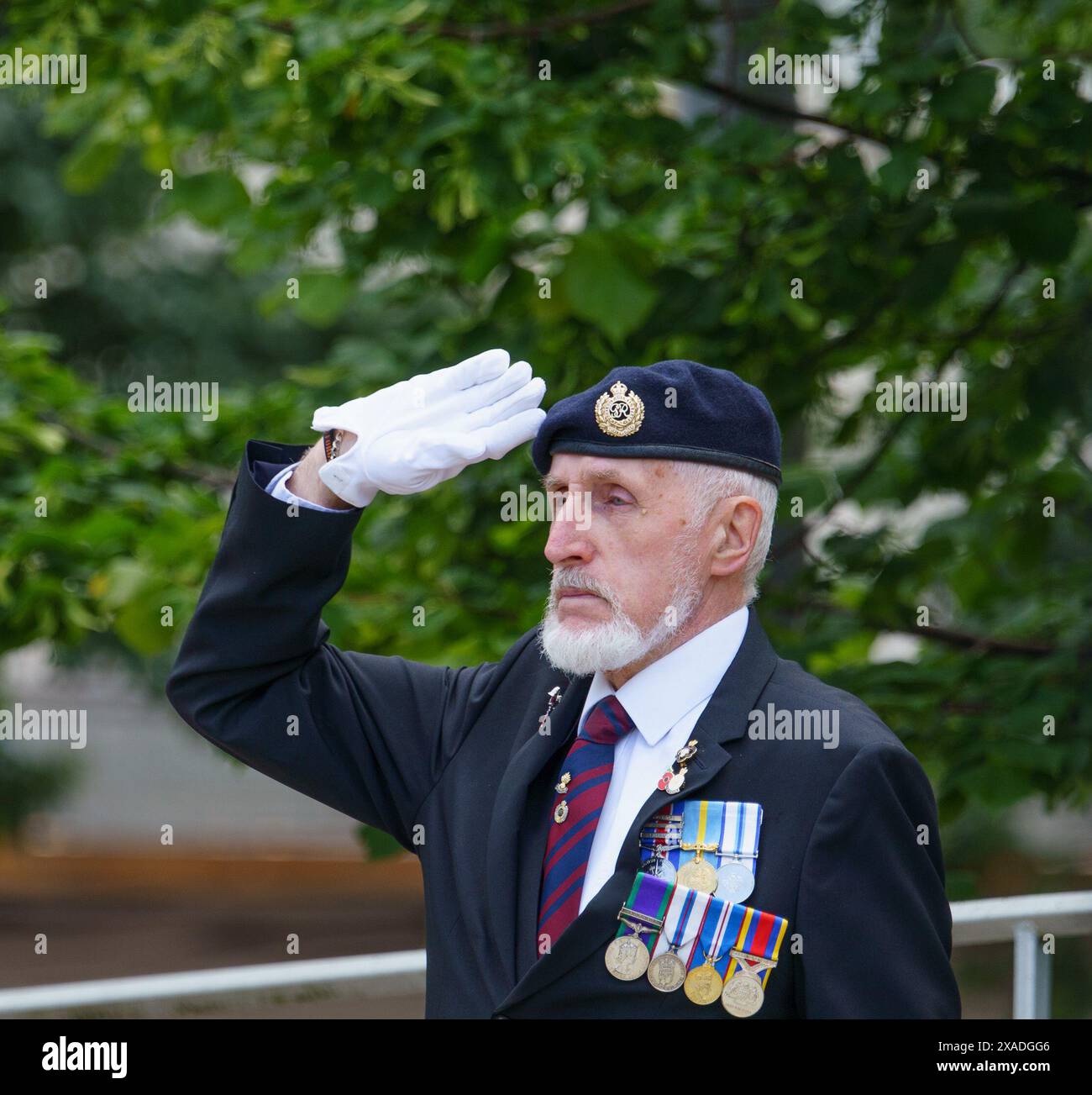 Hull, East Yorkshire, Royaume-Uni 2024 6 juin 2024. Les commémorations du 80e anniversaire du jour J ont eu lieu ce matin au cénotaphe de Hull, organisé par l’Association royale de la police militaire, Hull et East Riding Branch, et en présence de nombreux militaires du passé et du présent. PHOTO : prendre le salut BridgetCatterall/AlamyLiveNews Banque D'Images Hull, East Yorkshire, Royaume-Uni 2024 6 juin 2024. Les commémorations du 80e anniversaire du jour J ont eu lieu ce matin au cénotaphe de Hull, organisé par l’Association royale de la police militaire, Hull et East Riding Branch, et en présence de nombreux militaires du passé et du présent. PHOTO : prendre le salut BridgetCatterall/AlamyLiveNews Banque D'Images