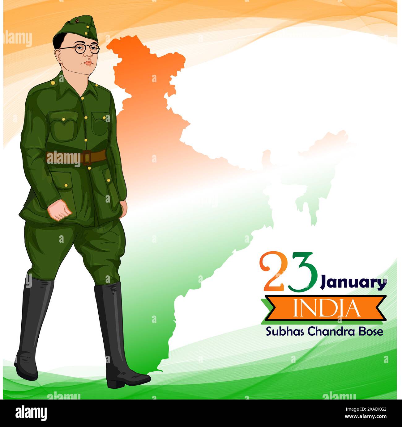 Netaji subhas Chandra Bose Jayanti affiche de célébration avec carte indienne Illustration de Vecteur