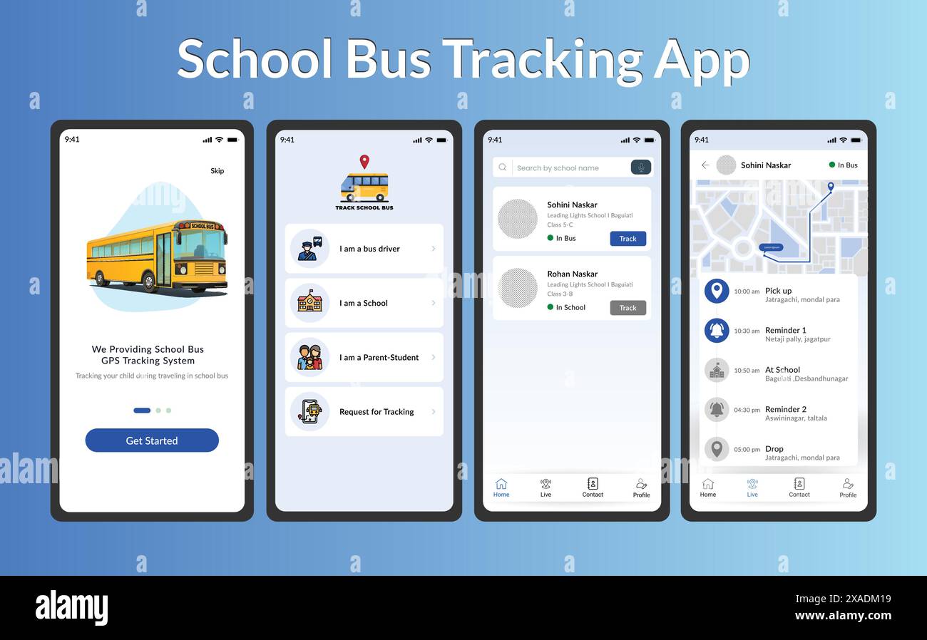 Concept d'écran d'application d'intégration du service de suivi des autobus scolaires Illustration de Vecteur