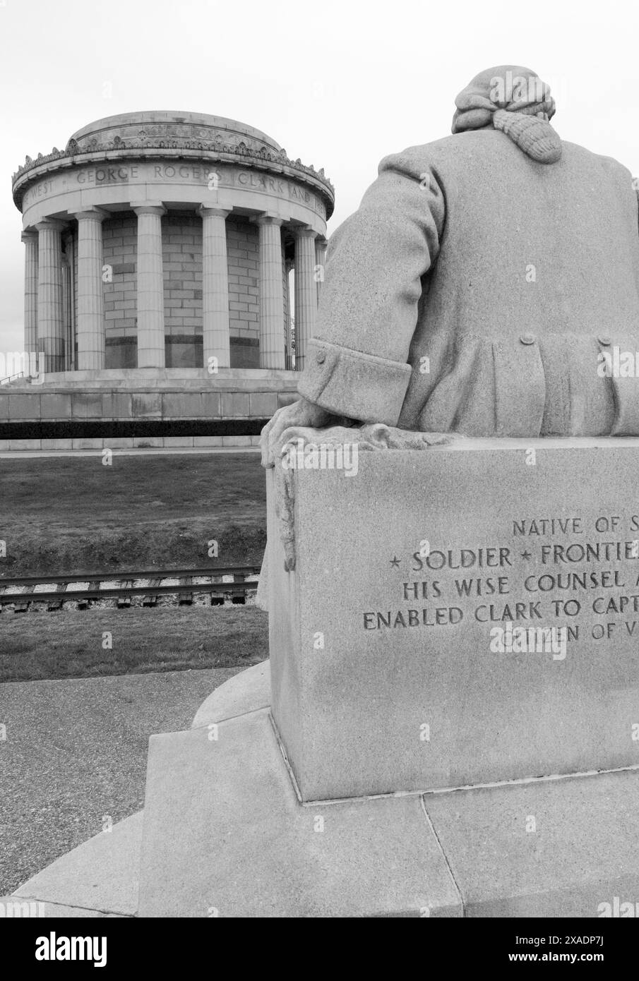 Statue de Francis Vigo dans le parc historique national George Rogers Clark, Vincennes, Indiana, États-Unis. Banque D'Images