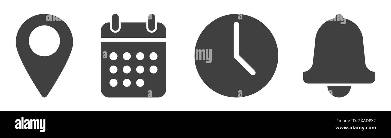 emplacement, adresse, heure, icône de date sur fond blanc Illustration de Vecteur