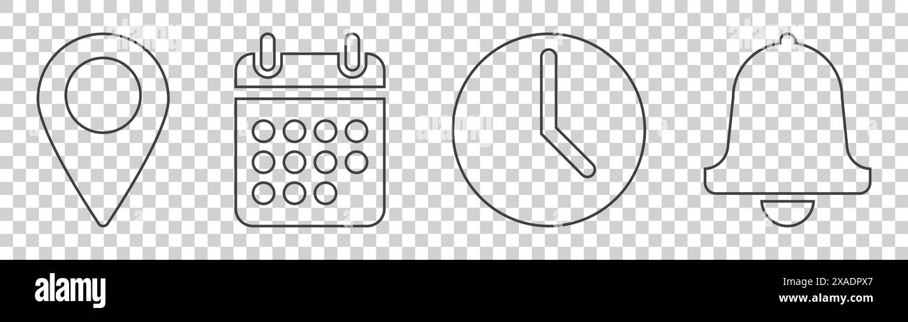 emplacement, adresse, heure, icône de date sur fond blanc Illustration de Vecteur