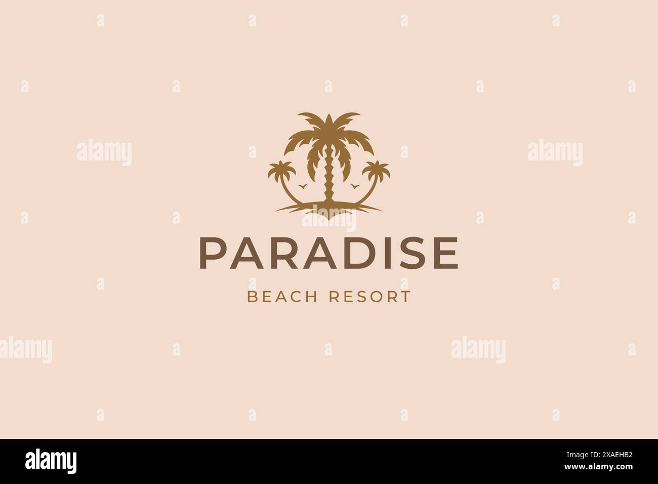 Paradise Beach Resort palmier île tropicale vacances d'été vacances logo design modèle illustration vectorielle. Exotic Journey tour agence de tourisme se Illustration de Vecteur