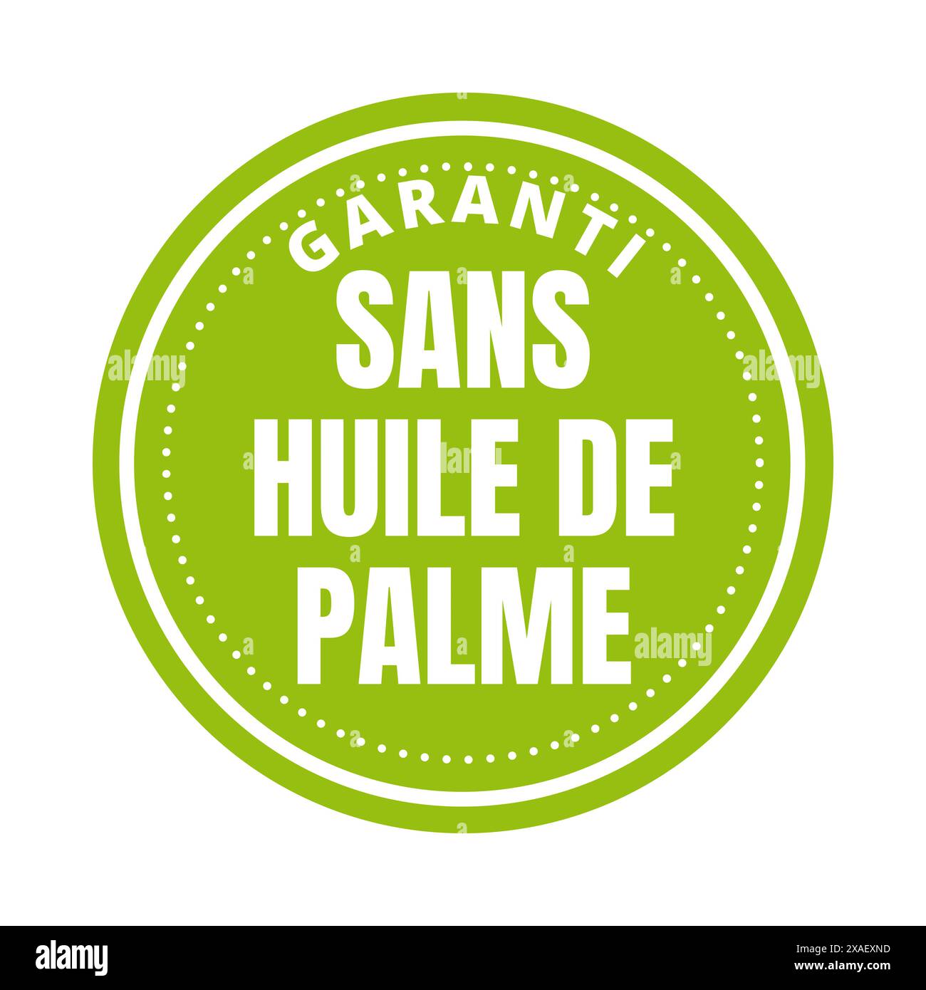 Icône de symbole sans huile de palme garantie appelée sans huile de palme en langue française Banque D'Images