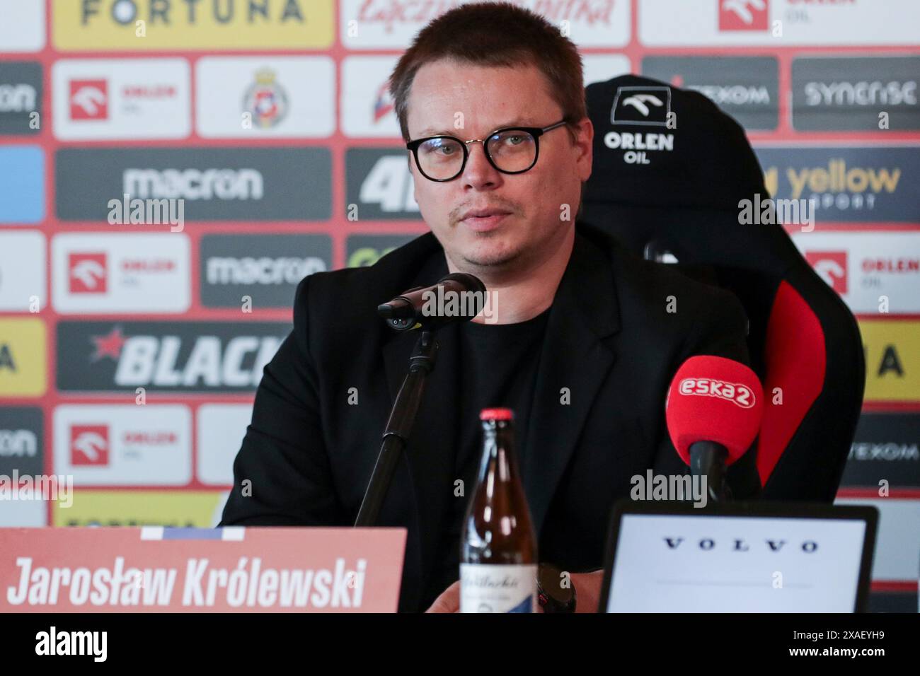 Cracovie, Pologne. 05 juin 2024. Jaroslaw Krolewski de Wisla Cracovie vu lors d'une conférence de presse lors de la présentation du nouvel entraîneur de Wisla Cracovie au stade municipal de Cracovie. Crédit : SOPA images Limited/Alamy Live News Banque D'Images