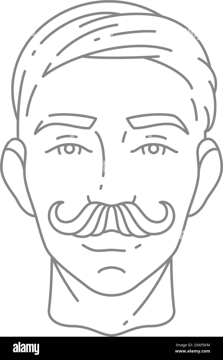 Barbershop homme tête de coiffure courbe moustache de mode ligne de toilettage vintage logo illustration vectorielle. Salon de coiffure homme salon de beauté soin des cheveux garniture cos Illustration de Vecteur