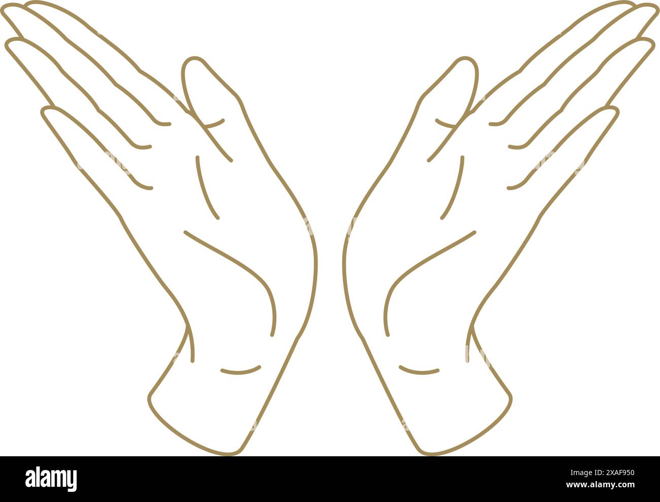 Applaudissements minimalistes mains humaines hospitalité saluant Happy Gesture Golden line art illustration vectorielle. Monochrome personne bras élégants doigts an Illustration de Vecteur