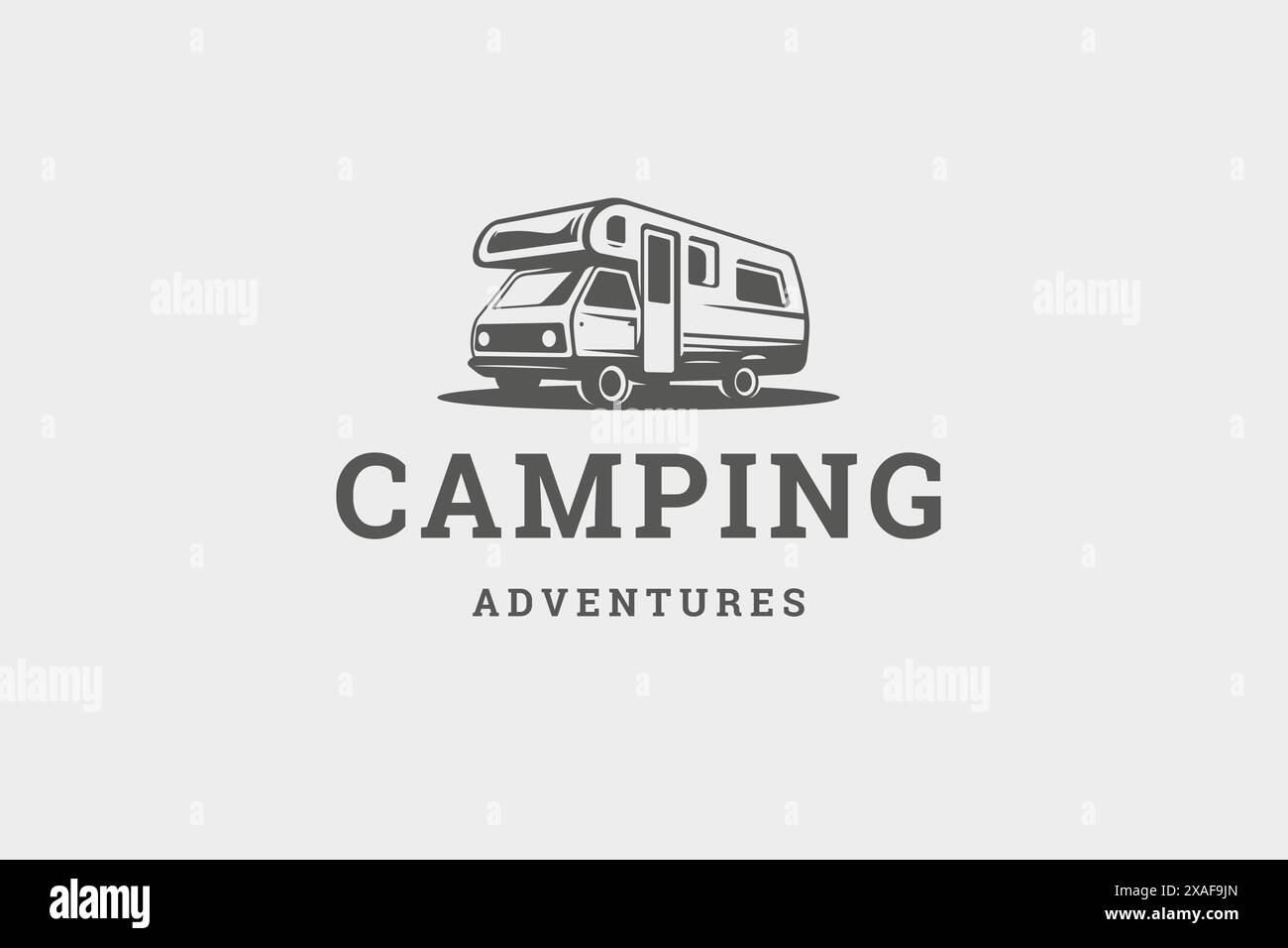 Camping van expédition wanderlust été Road trip voyage aventure rétro logo design template illustration vectorielle isométrique. Autocar camping-car famille t Illustration de Vecteur