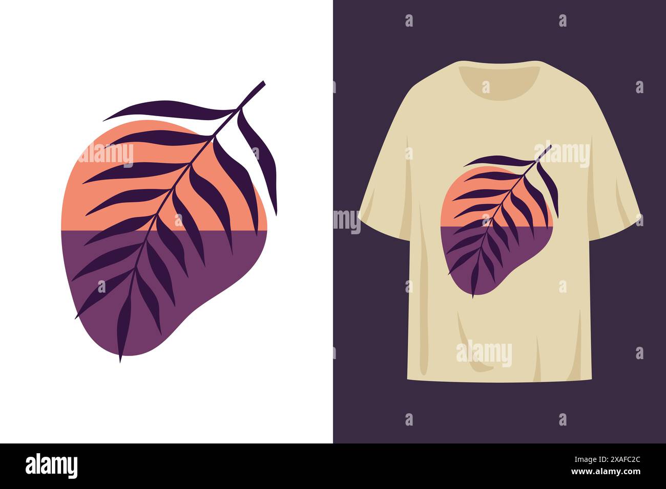 T-shirt imprimé avec logo silhouette feuille de palmier. Illustration botanique de palmier. Illustration vectorielle Illustration de Vecteur