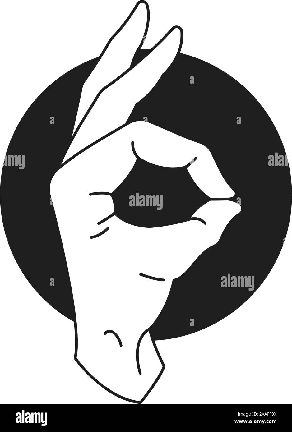 Y2K OK OK geste de main excellent approuver accepter monochrome ligne rétro groovy icône illustration vectorielle. Bonne décision positive parfaite zéro très bien Illustration de Vecteur