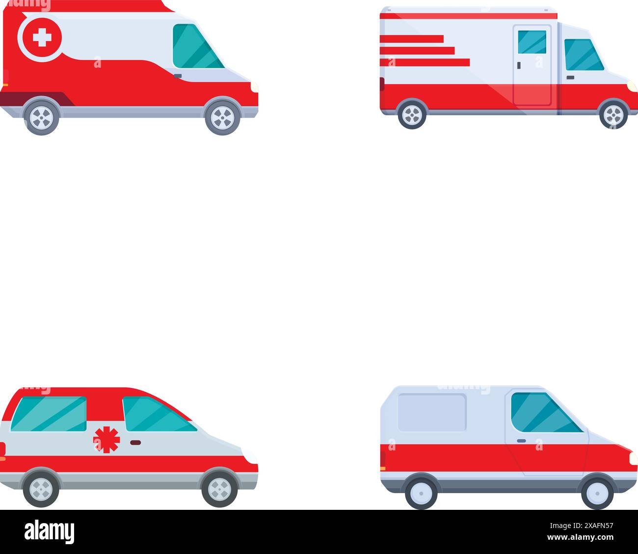 Collection de quatre illustrations vectorielles représentant différents styles de fourgonnettes de services médicaux d'urgence Illustration de Vecteur