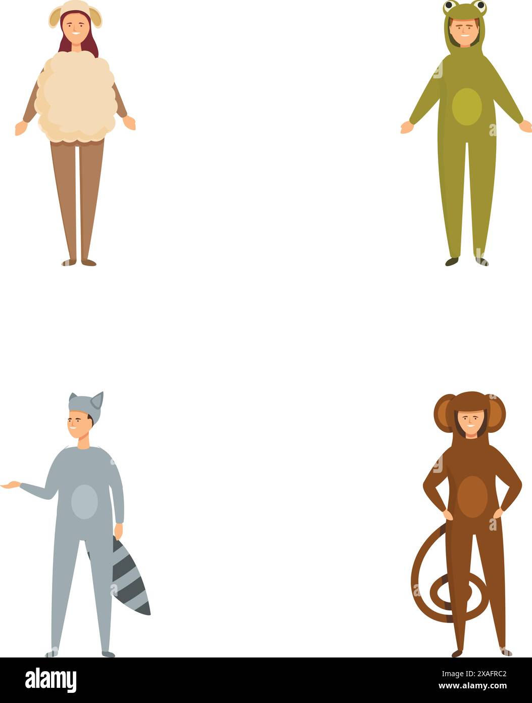 Collection de quatre individus habillés de jolis onesies animales de style dessin animé Illustration de Vecteur