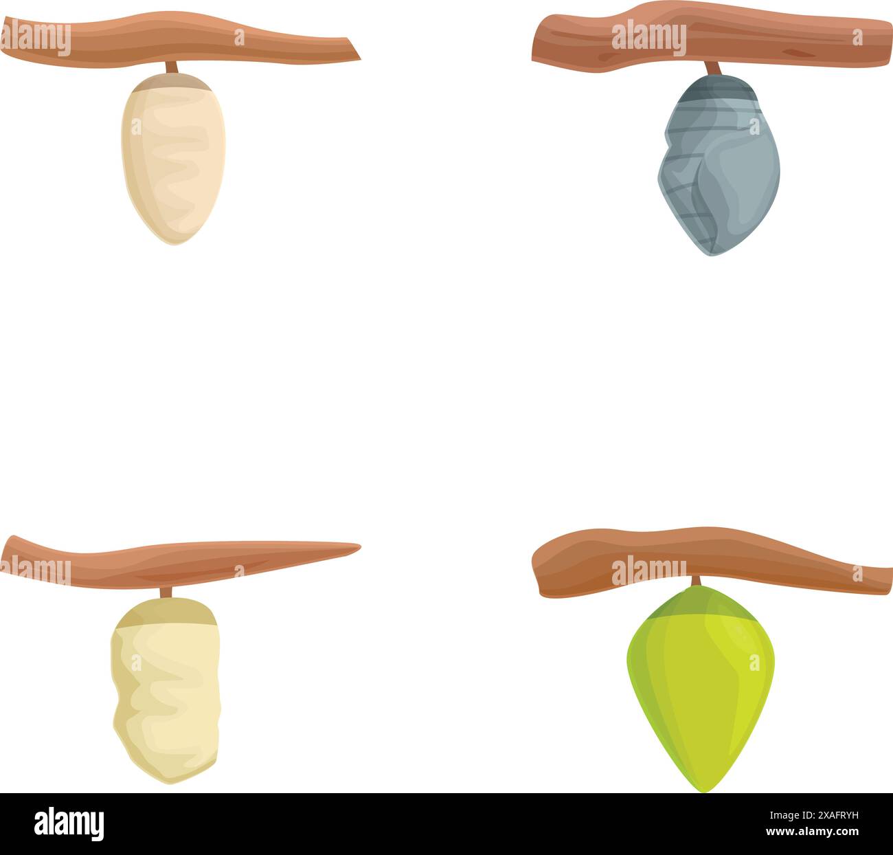 Ensemble vectoriel de quatre têtes de haches préhistoriques différentes, deux pierres et deux bois, isolé sur blanc Illustration de Vecteur