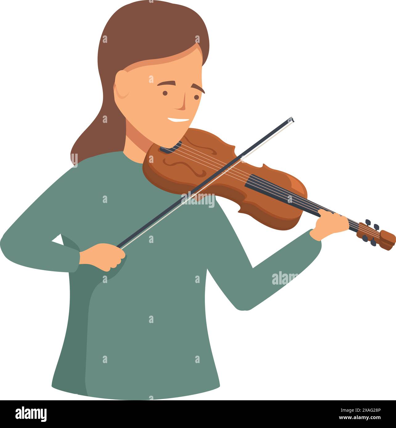 Jeune musicienne joue du violon avec un arc, ses yeux focalisés sur la musique Illustration de Vecteur