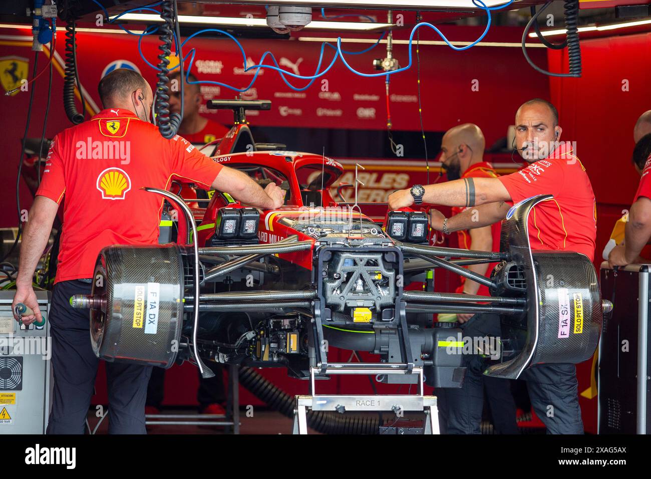 Garage et paddock Scuderia Ferrari lors du Grand Prix du Canada AWS de formule 1 2024, Montréal, Québec, Canada, du 6 au 9 juin - Rounfd 9 sur 24 du Championnat du monde F1 2024 Banque D'Images