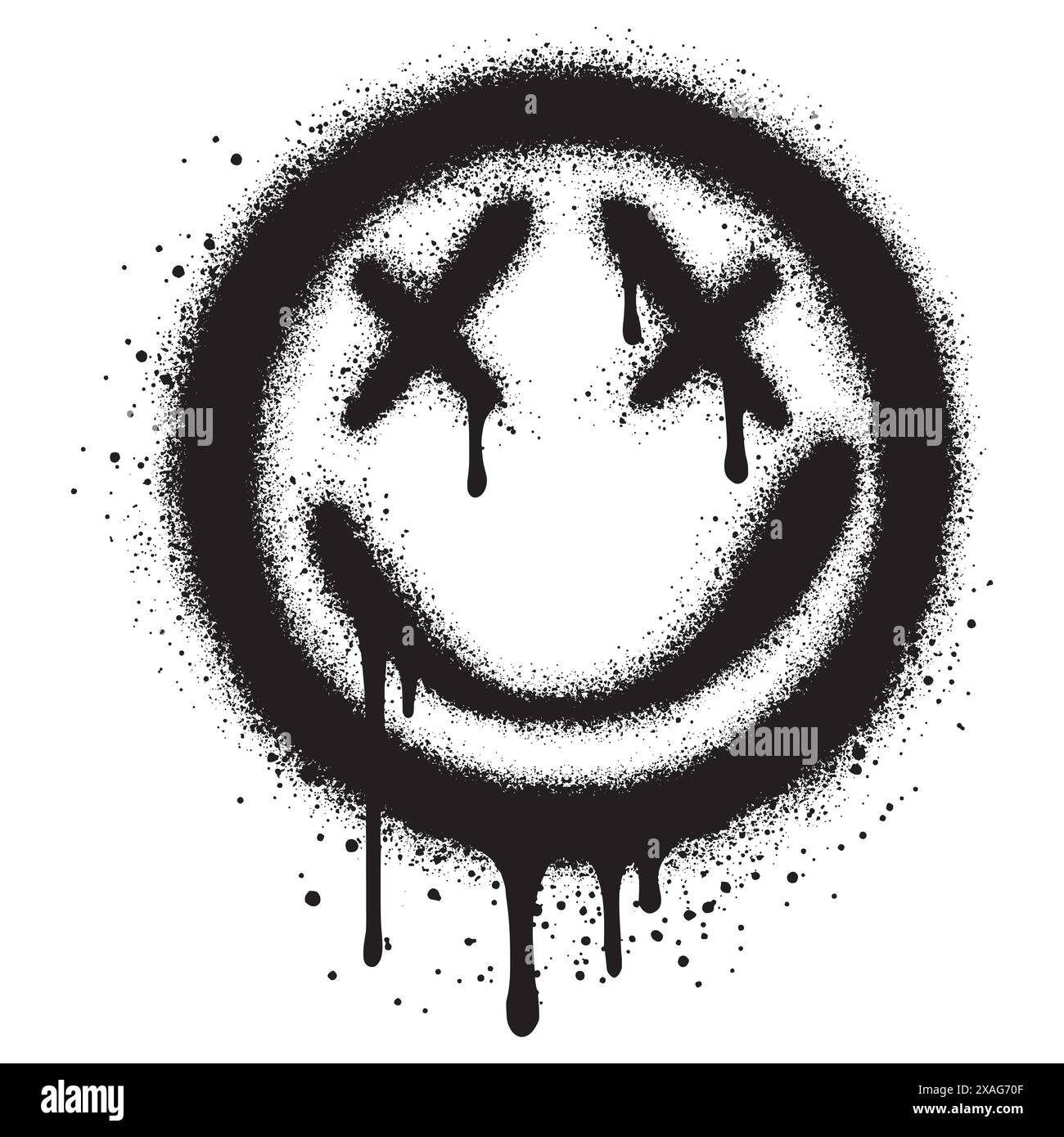 Graffiti Spray Paint Sick face Emoticon isolé sur fond blanc. Illustration de Vecteur