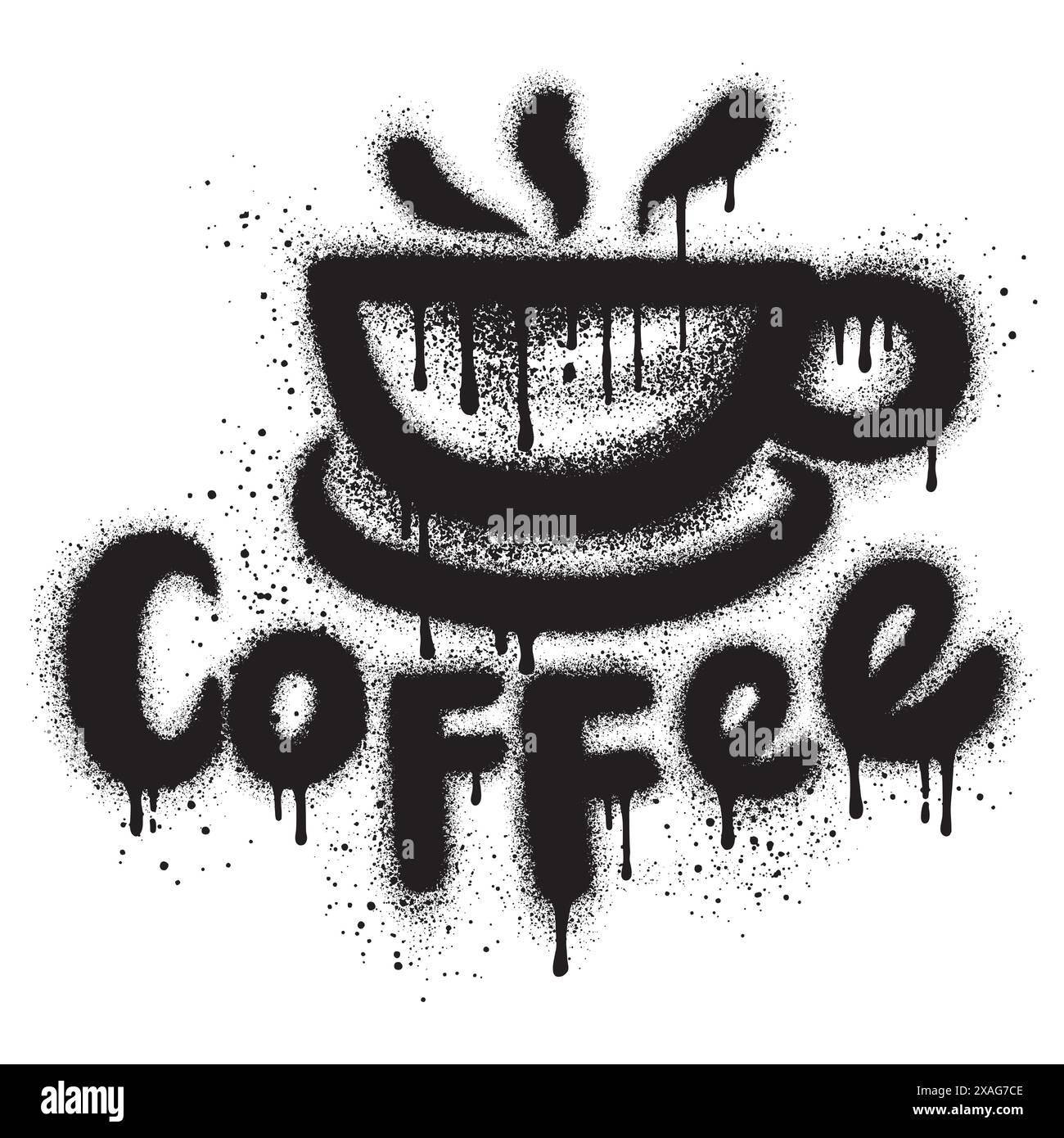 Graffiti de tasse à café avec illustration de peinture en aérosol noire avec café écrit sur le fond de la tasse. illustration vectorielle. Illustration de Vecteur