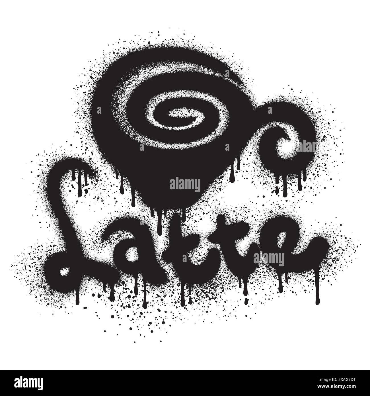 Tasse de café graffiti avec illustration de peinture noire en aérosol avec Latte écrit sur le fond de la tasse. illustration vectorielle. Illustration de Vecteur