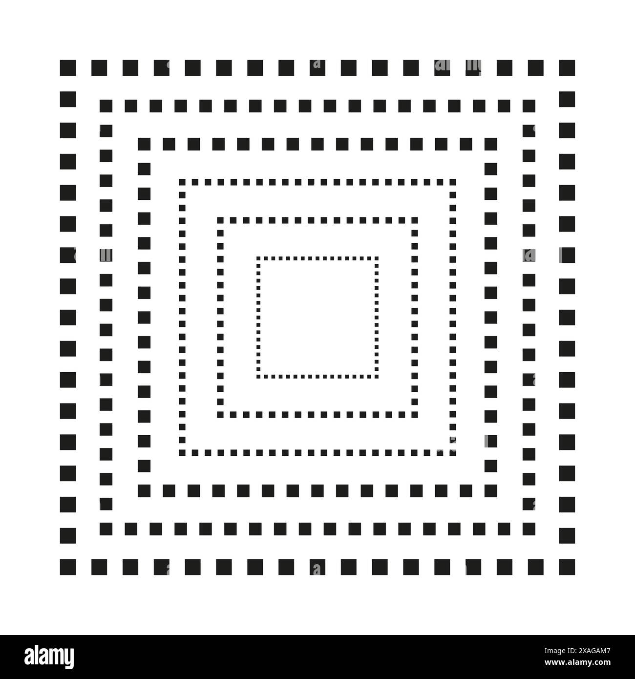 motif géométrique avec carrés en pointillés concentriques. La conception crée un effet d'illusion d'optique visuellement attrayant. Définir sur un fond blanc. Illustration de Vecteur