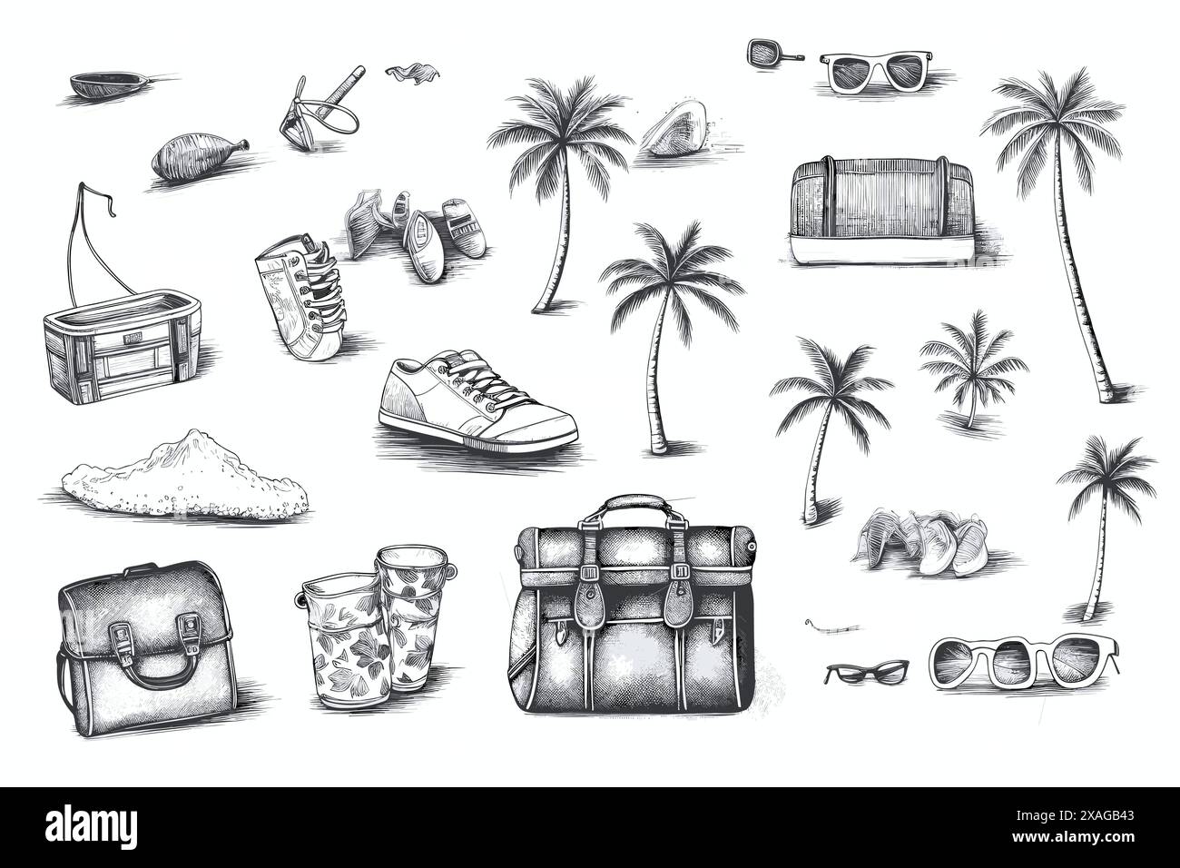 éléments liés aux vacances, plage, palmiers Illustration de Vecteur