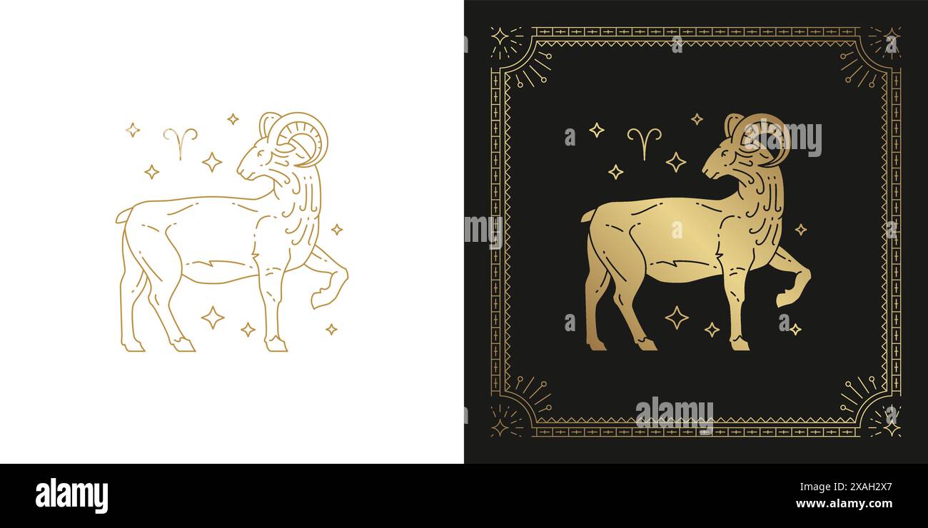 Zodiac aries horoscope signe ligne art silhouette illustration vectorielle de conception. Modèle d'emblème du zodiaque d'astrologie linéaire élégant décoratif créatif Illustration de Vecteur