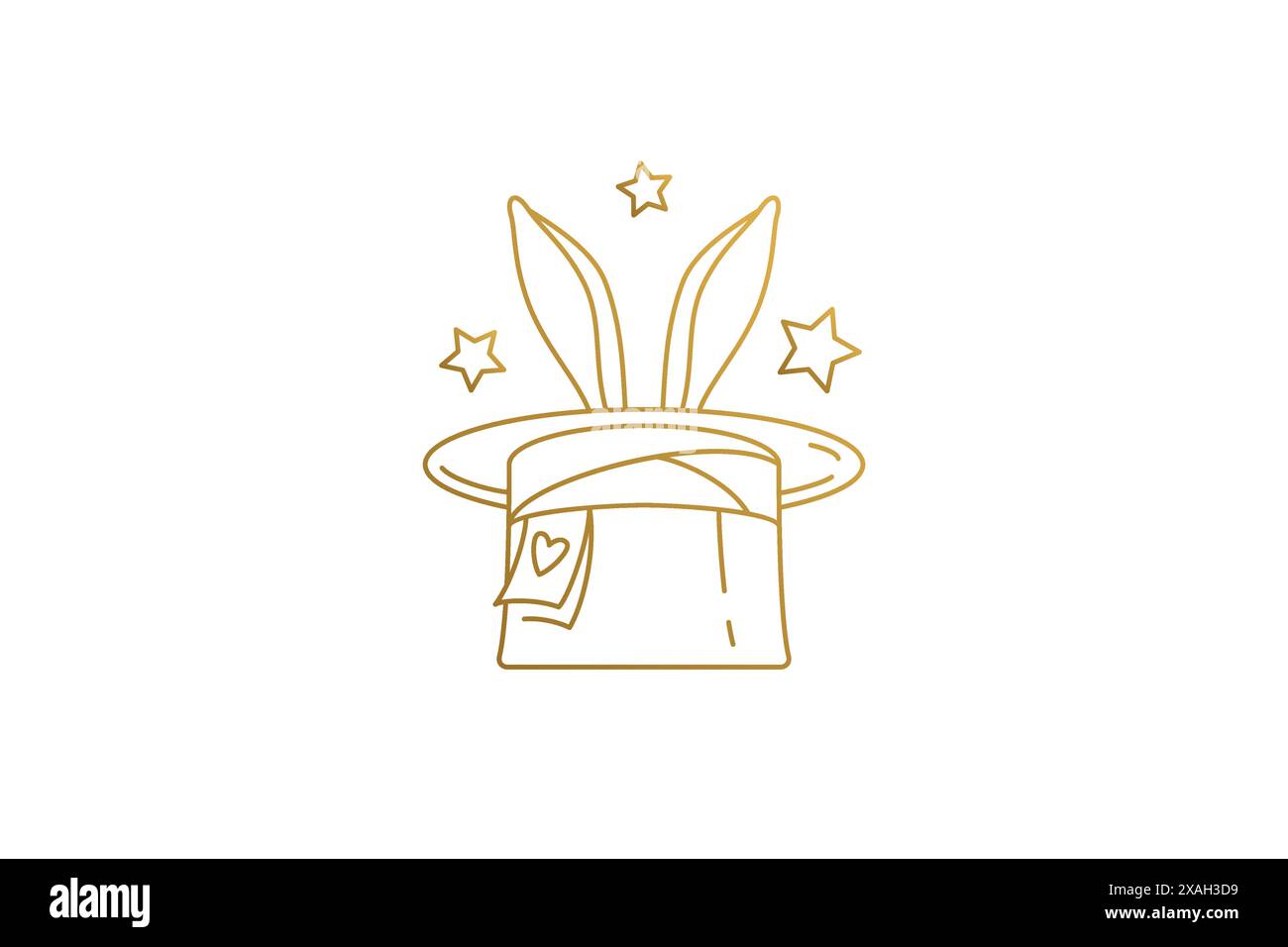 Oreilles de lapin dans illustration vectorielle linéaire de silhouette de chapeau magique. Chapeau mystique doré avec oreilles de lapin et étoiles emblème de spectacle magique. Bon pour magicien lo Illustration de Vecteur