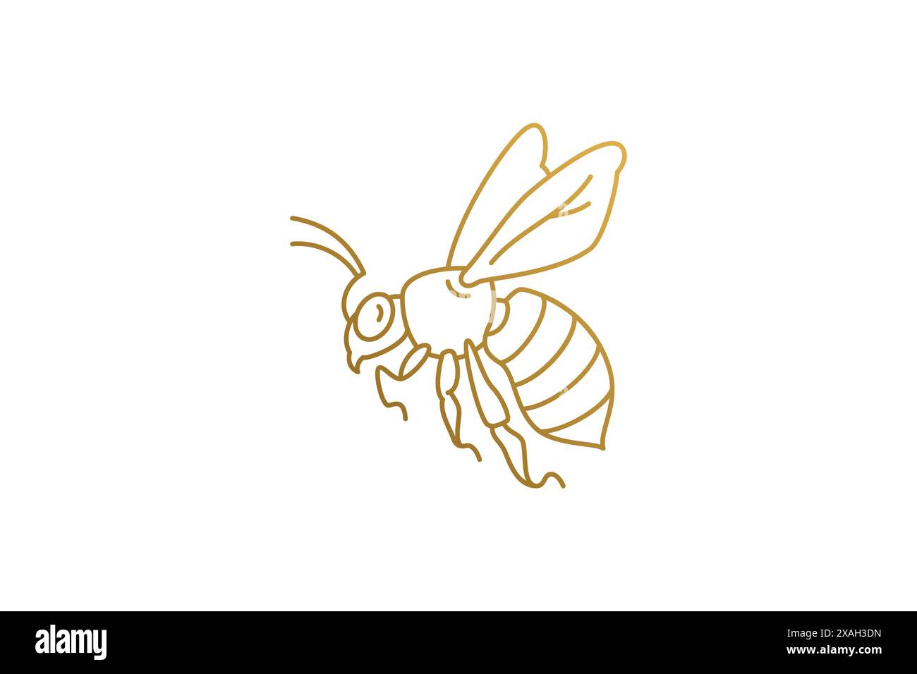 Illustration vectorielle linéaire de silhouette de guêpe dorée. Abeille volante avec des ailes et un corps rayé représenté au style d'art au trait. Bon pour logo emblème ou affiche déco Illustration de Vecteur