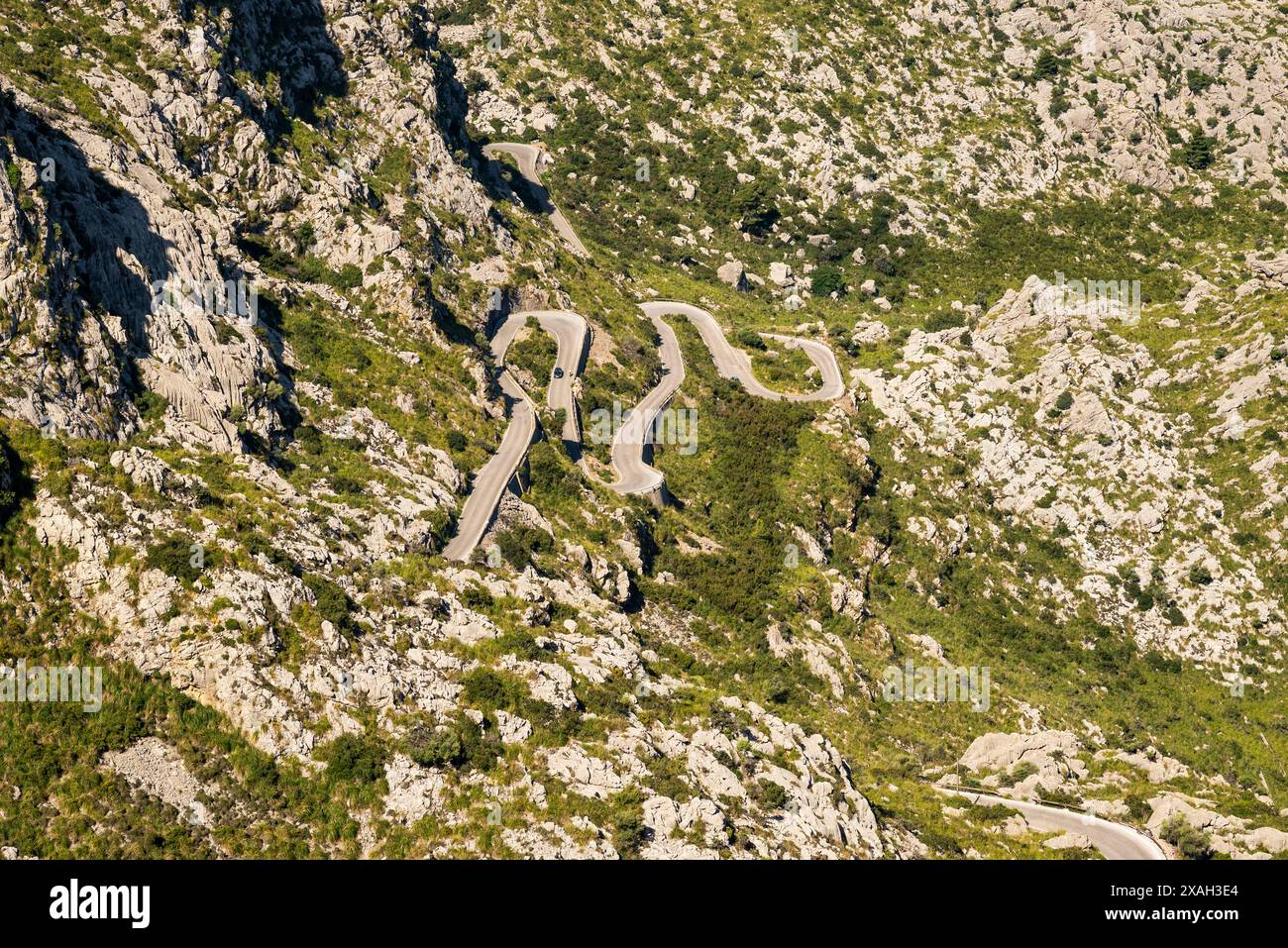 Sa Calobra route zigzagant dans les montagnes de Tramontana, sur la côte ouest de Majorque, îles Baléares, Espagne Banque D'Images