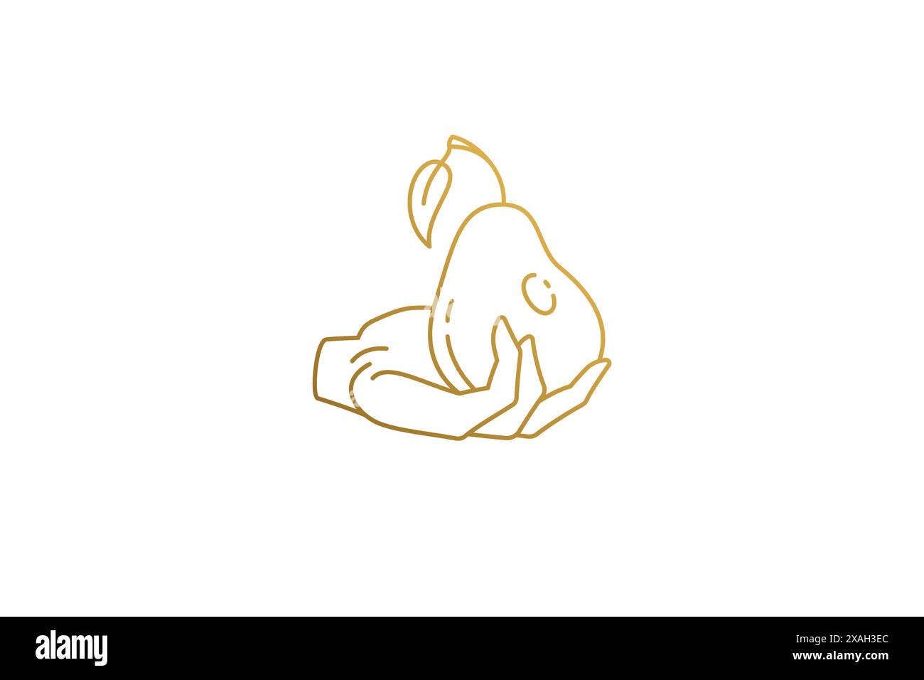 Main humaine avec illustration vectorielle linéaire de silhouette de poire mûre. Main tenant le style de contour de l'industrie agricole de poire fraîche mûre. Bon pour la nutritioni Illustration de Vecteur