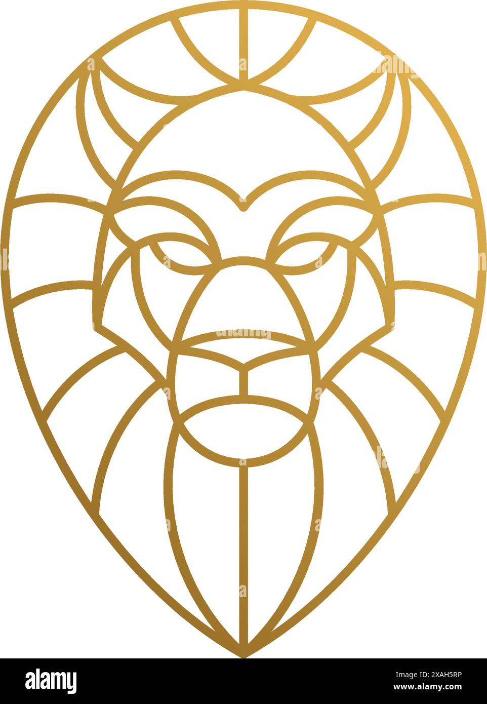 Illustration vectorielle minimale du modèle de conception de logo de style linéaire de tête de lion géométrique dorée comme prédateur d'apex agressif Illustration de Vecteur