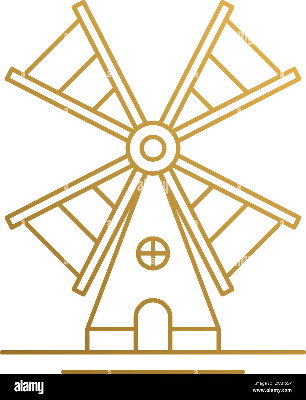 Illustration vectorielle simple du modèle de conception de logo graphique de contour du moulin à vent traditionnel pour l'industrie agricole dessiné à la main avec des lignes d'or Illustration de Vecteur