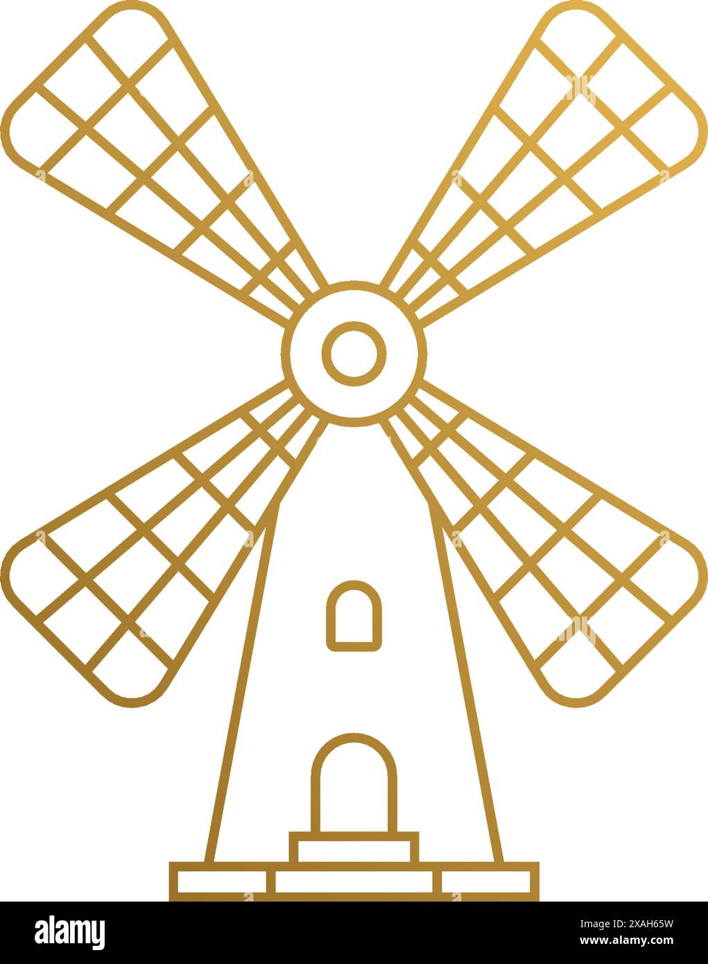 Illustration vectorielle simple du modèle de conception de logo graphique de contour du moulin à vent traditionnel pour l'industrie agricole dessiné à la main avec des lignes d'or Illustration de Vecteur