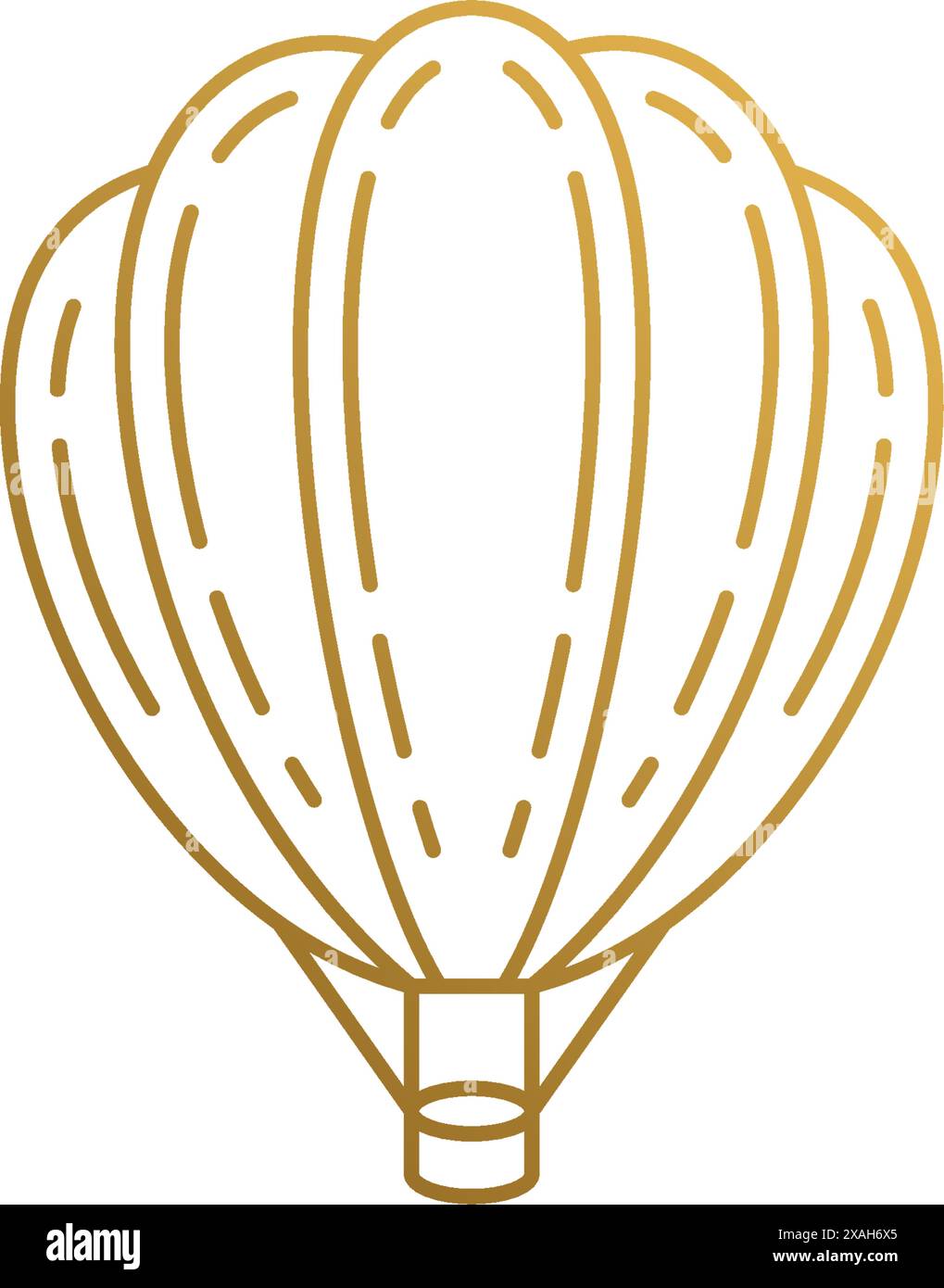 Illustration vectorielle simple du modèle de conception de logo de style linéaire d'une montgolfière volante élégante dessinée avec de fines lignes dorées Illustration de Vecteur