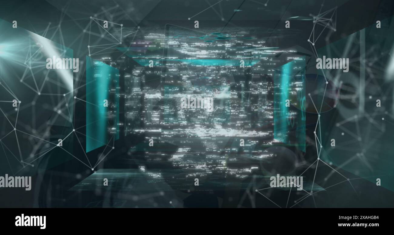 Image de traitement des données et cadenas de sécurité sur la femme à l'aide d'un ordinateur portable Banque D'Images